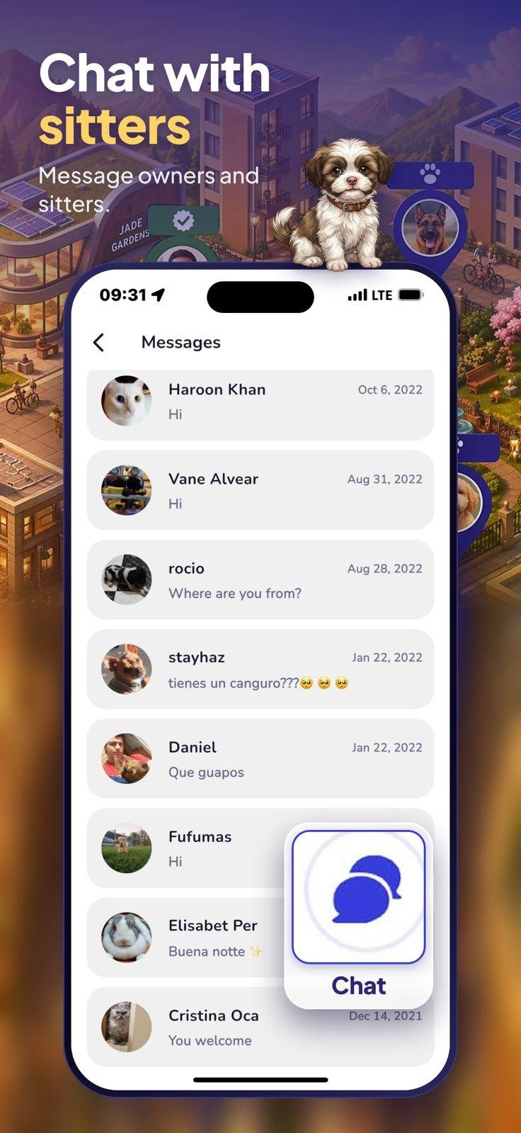Chat with owners & sitters
